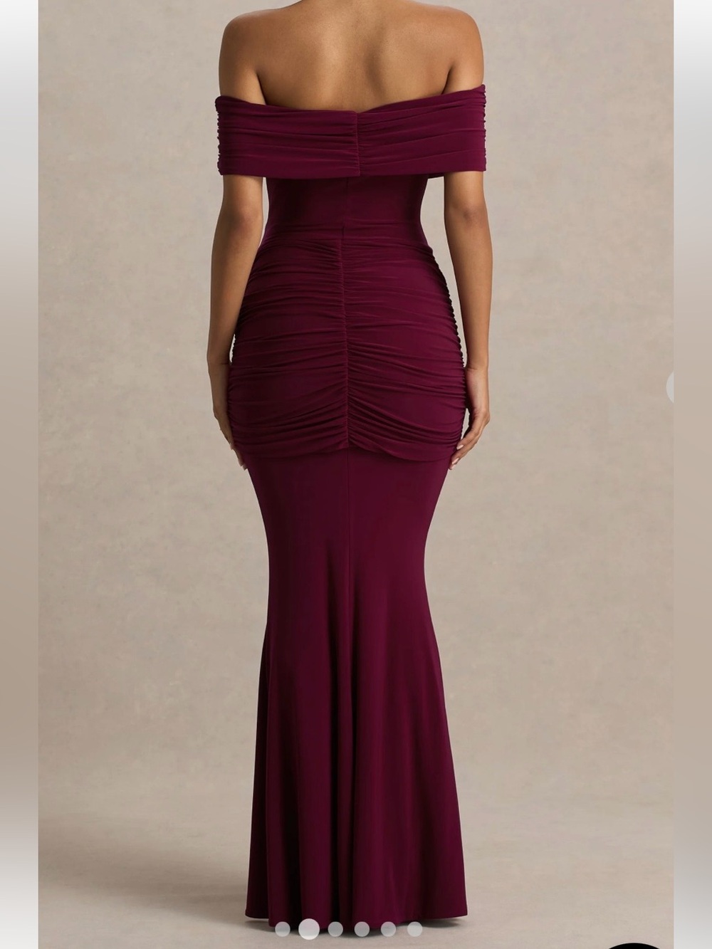Club L London Off-Shoulder Burgundy Strapless Evening Gown - Picture 3 of 4